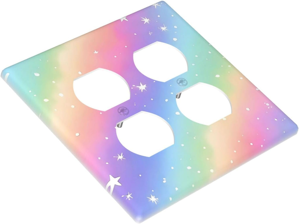Decorative Outlet Covers Pink Blue Purple Iridescent Rainbow 2 Gang Light Switch Cover Plate Double Duplex Wall Plates for Electrical Outlets Switch Plate Covers for Bedroom Home Decor