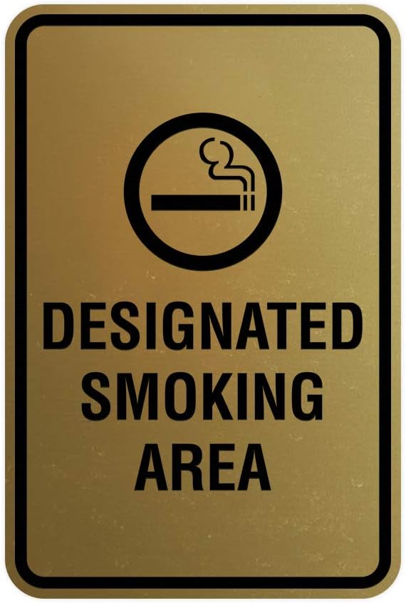 Signs ByLITA Portrait Round Designated Smoking Area Sign with Adhesive Tape, Mounts On Any Surface, Weather Resistant, Indoor/Outdoor Use (Brushed Gold) - Small 2 Pack