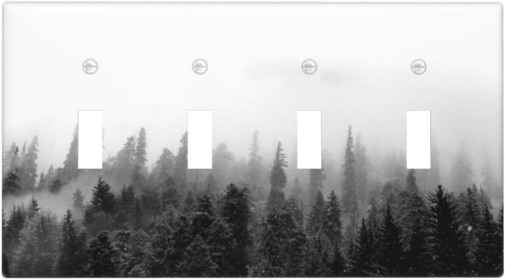 Light Switch Covers Fores Black White Landscape Misty Woods Quad Toggle Electrical Faceplate 4 Gang Wall Plate Decorative Switch Plates For Farmhouse Cabin Decor