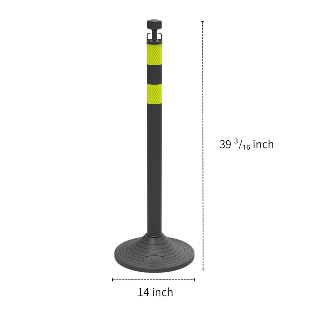 6 Pack Traffic Delineator Post Cones with Plastic Chain Crowd Control Barriers - Expandable 40" Traffic Control Cones, 6 x 6.6 Ft Chains for Indoor & Outdoor Use (Black-Rubber Base)