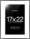 Homeforia 17x22 Picture Frame Black, High End Metal 17x22 Poster Frames with Mat 12x18 for Photo, 17 x 22 Black Frame Matted to 12 x 18 inch Print, 22x17 Thin Frame, Tempered Glass, Wall Kit, Set of 1