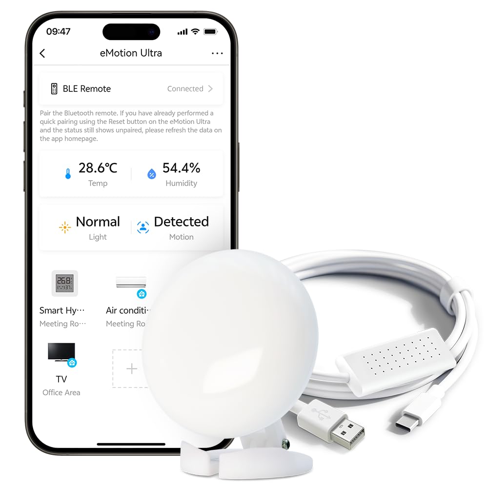 eMotion Ultra 60GHz mmWave Radar WiFi Smart Presence Sensor, IR, Brightness, Temperature and Humidity, MQTT Home Assistant, Compatible with Alexa and Google Home