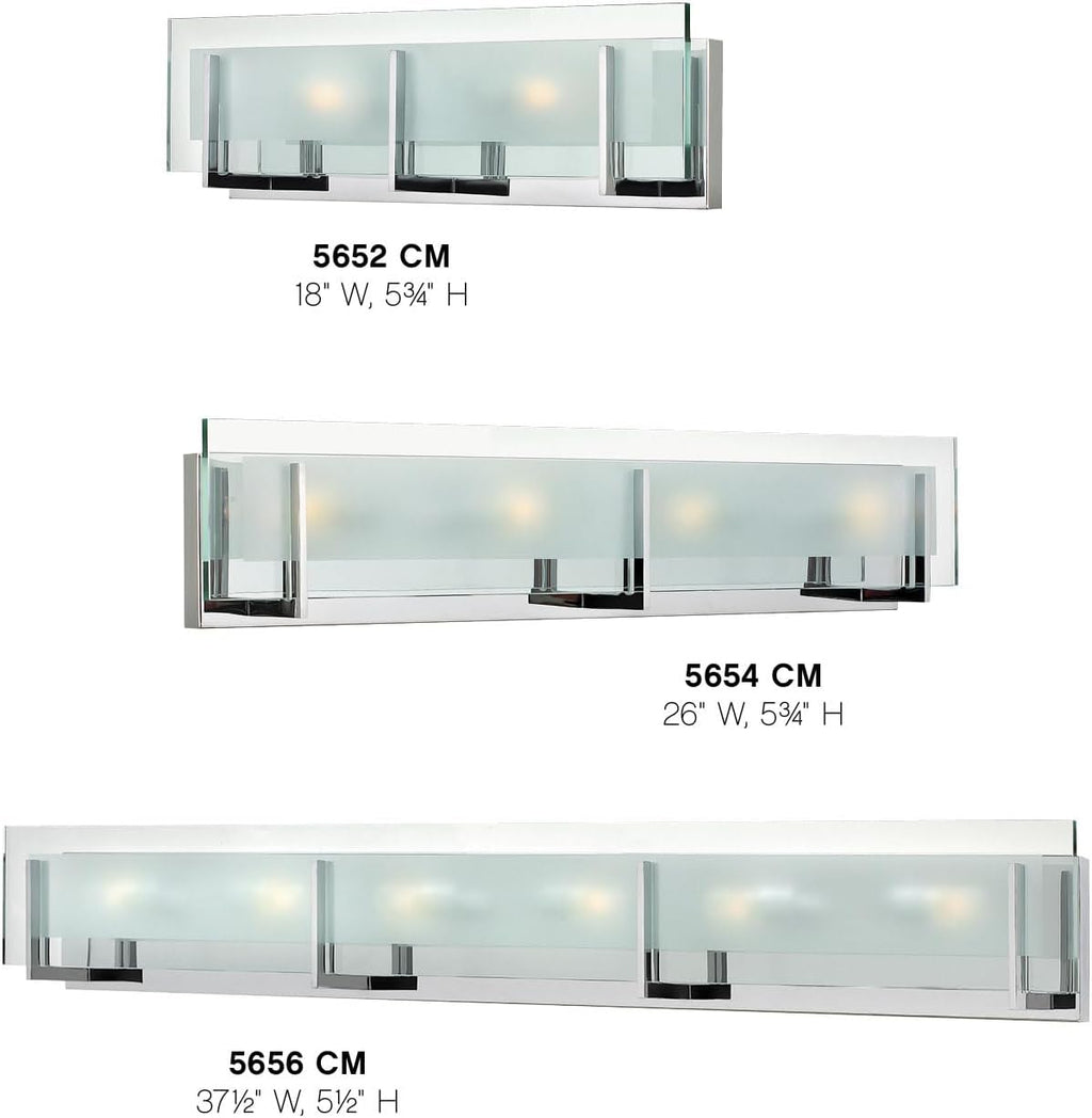 Hinkley Latitude Extra Large Six Light Bath Vanity - Modern, Inside Etched Clear Glass Panel, Bulbs Included - Chrome Finish