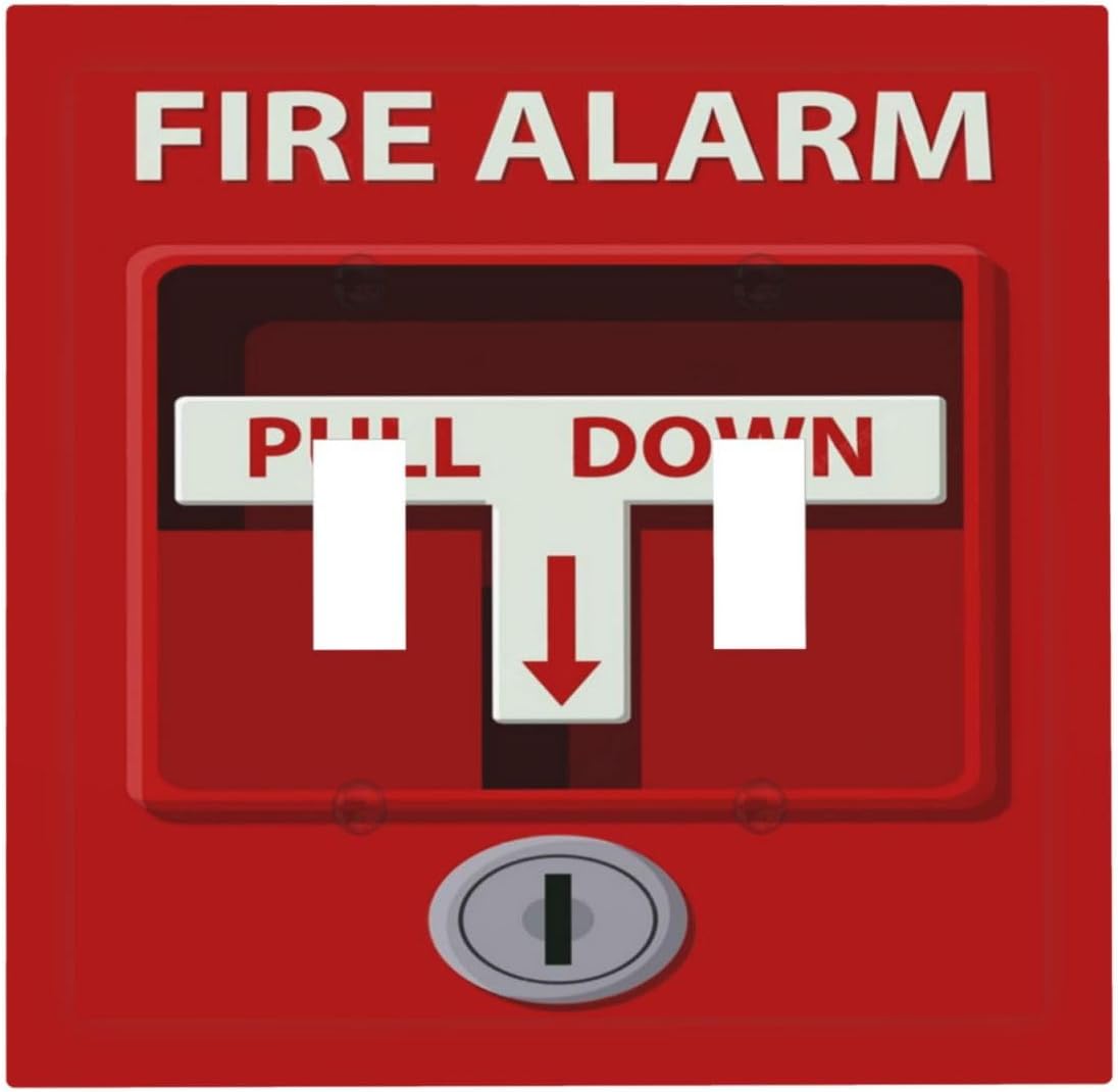 Decorative Light Switch Plate Covers Red Fire Alarm Novelty 2 Gang Wall Plate Double Toggle Switch Cover Plate Electric Dual Device Electrical Faceplate for Bedroom Office Bathroom Decor