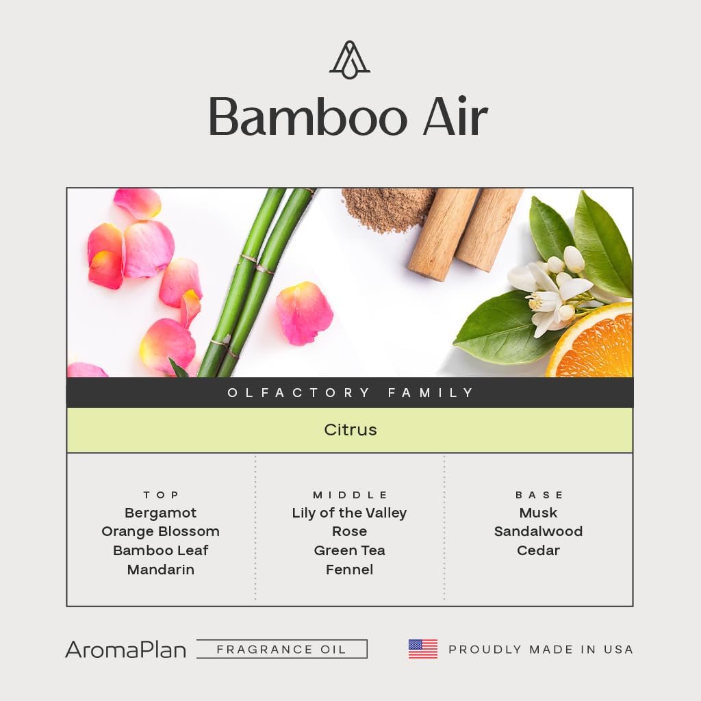 AromaPlan Hotel Scents Bamboo Air 16 Fl Oz (473ml), Home Luxury Aroma & Hotel Diffuser Oil- Hotel Diffuser Oil for Aromatherapy- USA Made, Bigger Bottle, Bolder Aroma & Longer Lasting