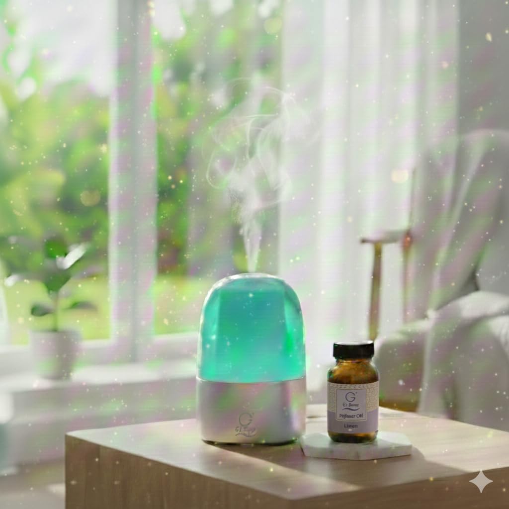 G’s Breeze Smart Diffuser with Refill – Bluetooth & Wi-Fi App Control, Gradient LED Lighting, Adjustable Scent Intensity, Low Noise, 24 Hour, Aromatherapy Diffuser for Home & Office - Linen Scent