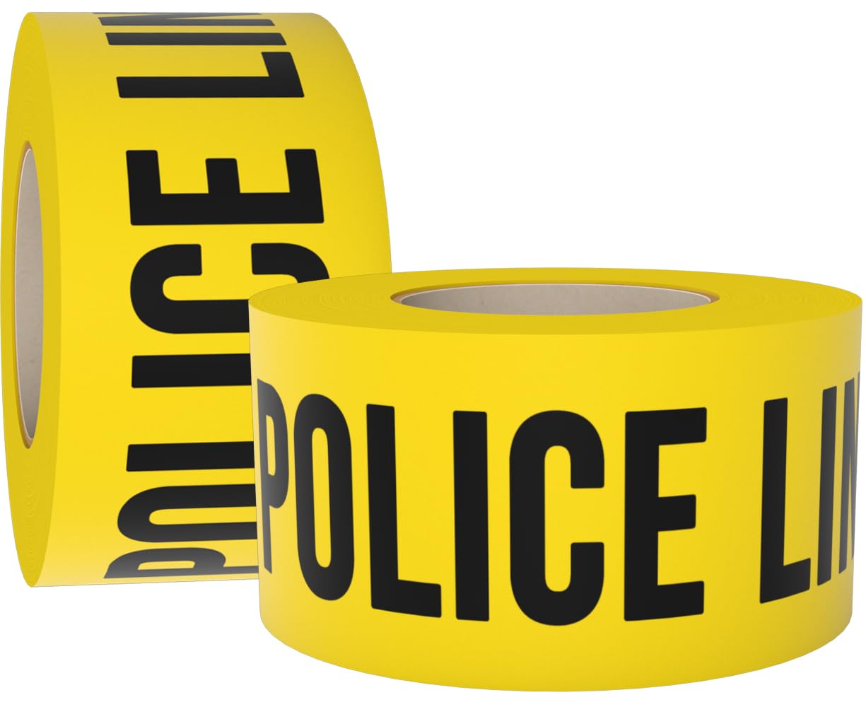 Police Line Do Not Cross Tape 2 Pack 3 inch X 1000 feet • Bright Yellow with a Bold Black Print • 3 in. Wide for Maximum Readability • Tear Resistant