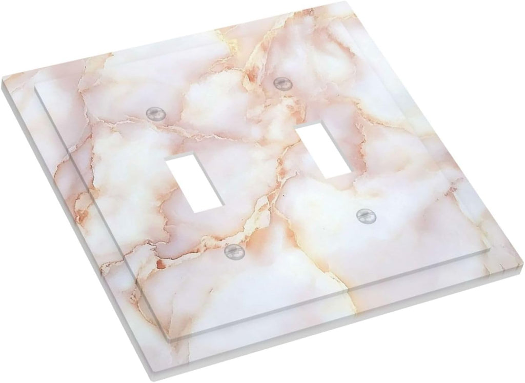 Decorative Switch Plates Pink Jade Marble Granite 2 Gang Double Toggle Outlet Light Switch Cover Wall Plate Electrical Faceplate For Bathroom Kitchen Decor