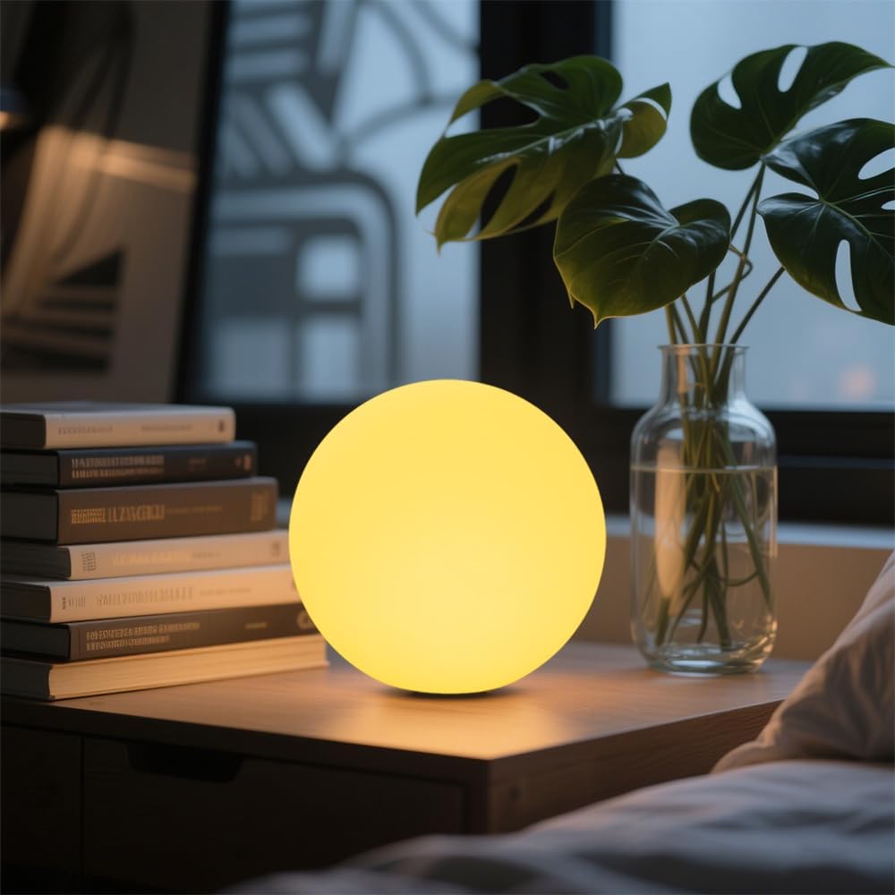 6-in Cordless LED Globe Orb Light for Kids, RGB Color Changing Orb Night Light Mood Lamp w/Remote, Rechargeable LED Ball Night Light Sphere Bedside Lamp, Ideal for Home Garden Patio Party Bar Decors