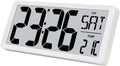 TXL 14.2" Large Digital Day Wall Clock, Custom 8 Languages Calendar, Count up-Down Timer and Temp Reminder, 12/24Hr Desktop Alarm Clock with Extra Large Display for Home Office Studio Hotel, White