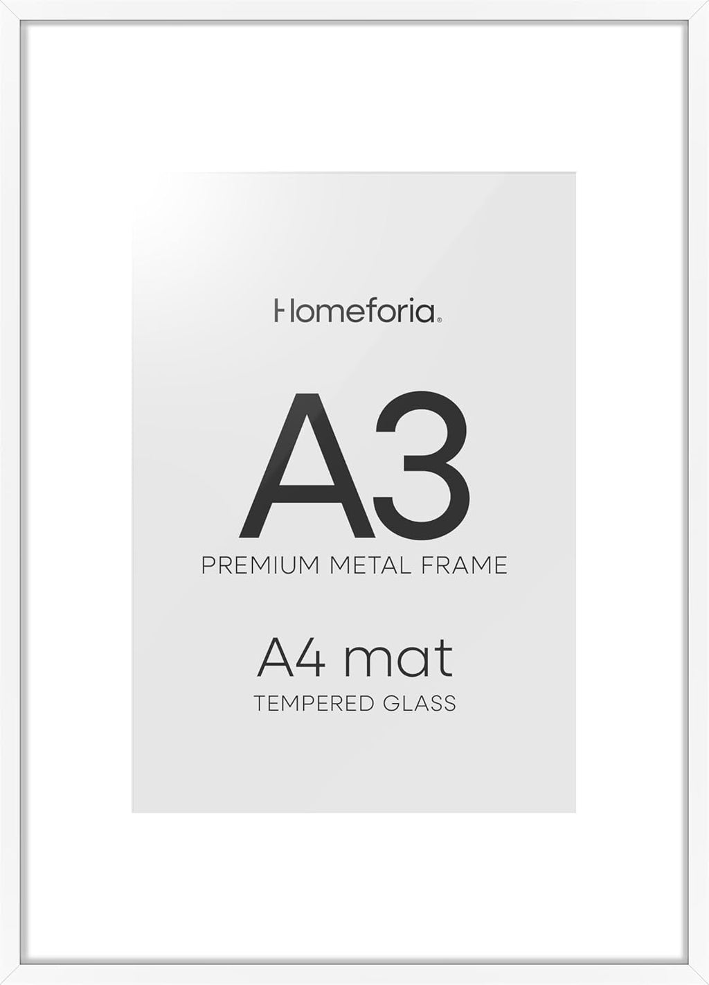 Homeforia A3 Picture Frame White, High End Metal 11.7 x 16.5 inch Poster Frames with Mat 8.3 x 11.7 for Photo, A3 Size Frames Matted to A4 Print, 11.7x16.5 Wall Hanging Frame, Tempered Glass, Set of 1