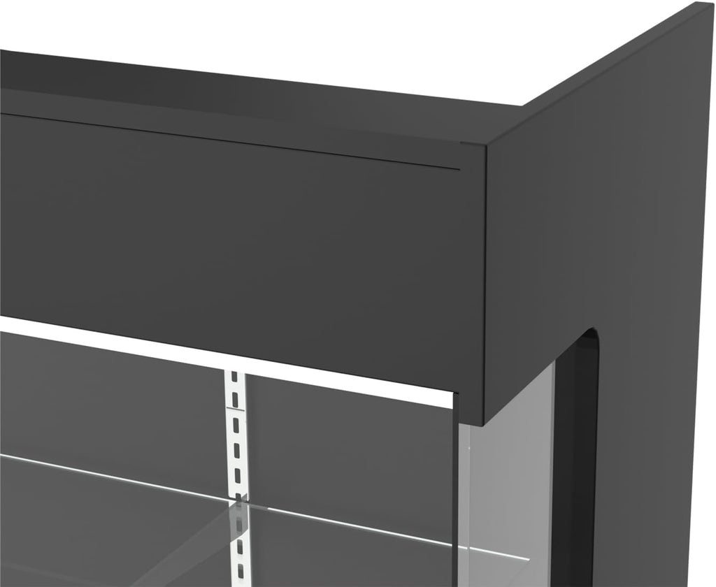 72" W x 22" D x 42" H - Ledgetop Checkout Counter with Glass Showcase View Front, Black Wooden Cash Register Stand with Showcase,Retail Glass Display Cabinet Counter