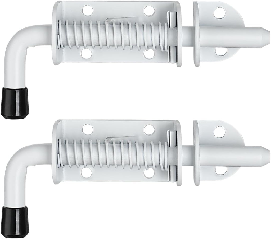 JQK Spring Loaded Latch Pin, 304 Stainless Steel Barrel Bolt Thickened 2mm Door Lock, 5 Inch Matte White Finished(2 Pack), HSB300-WH-P2