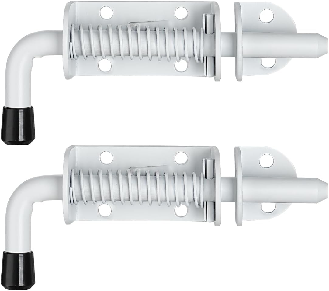 JQK Spring Loaded Latch Pin, 304 Stainless Steel Barrel Bolt Thickened 2mm Door Lock, 5 Inch Matte White Finished(2 Pack), HSB300-WH-P2