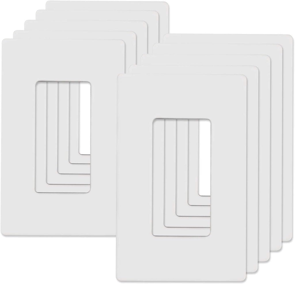 1-Gang Screwless Decorator Wall Plates, Child Safe Standard Size Outlet Cover, Unbreakable Polycarbonate Thermoplastic,Glossy White, 10 Pack,UL Listed
