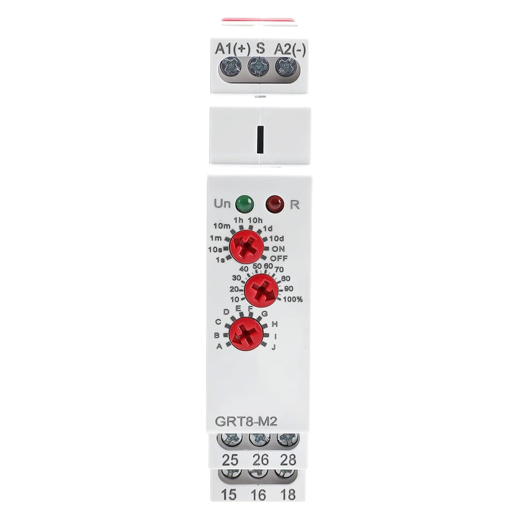 GRT8 M2 Multifunction Time Relay Module 16A 2 Outputs, AC230V Adjustable Delay Timer, 0.1s-10 Days Wide Time Range Delay AC230V Factory Automation Time Relay Universal Voltage DIN Rail