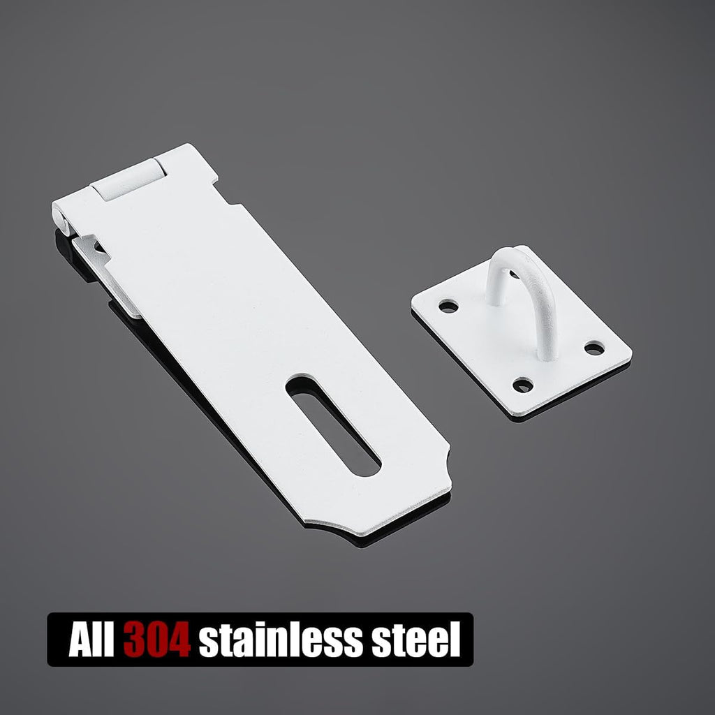 JQK Door Hasp Latch Lock, 5 Inch 304 Stainless Steel Safety Packlock Clasp Thickness 1.9 mm, Matte White, DL130-WH