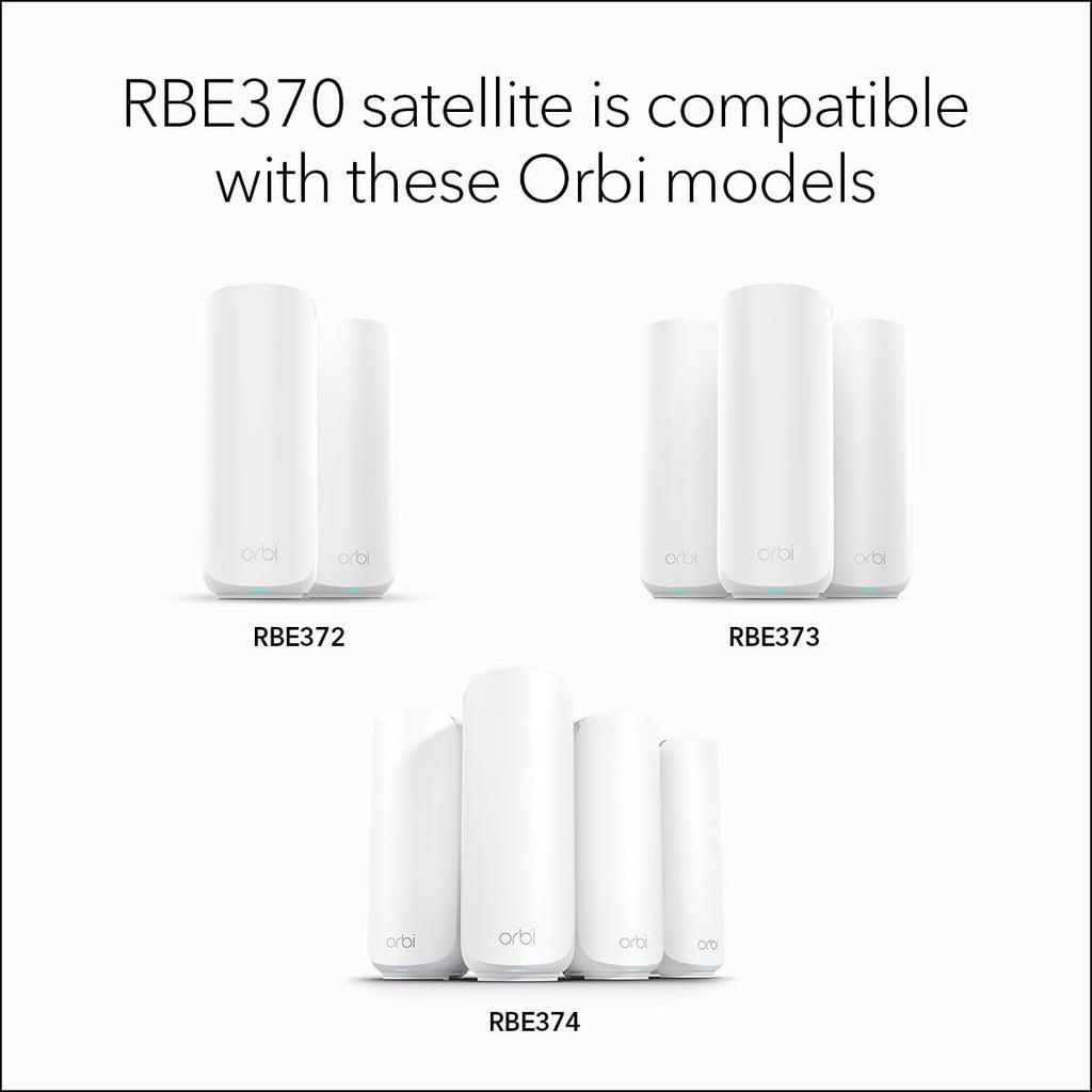 NETGEAR Orbi 370 Series (RBE370) Dual-Band WiFi 7 Mesh Network Add-on Satellite – Works with Orbi RBE372, RBE373, RBE374, Security Features, 5 Gbps, Adds Coverage up to 2,000 sq. ft., BE5000