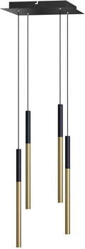 ALTAIR 4 Mini Pendant Lighting Black-Brass - LED Hanging Light Fixture for Kitchen Island, Bar, Foyer - Cluster Pendants - Dimmable, Adjustable Wire, Lamp Bulb Included