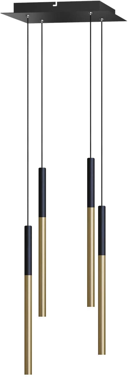 ALTAIR 4 Mini Pendant Lighting Black-Brass - LED Hanging Light Fixture for Kitchen Island, Bar, Foyer - Cluster Pendants - Dimmable, Adjustable Wire, Lamp Bulb Included