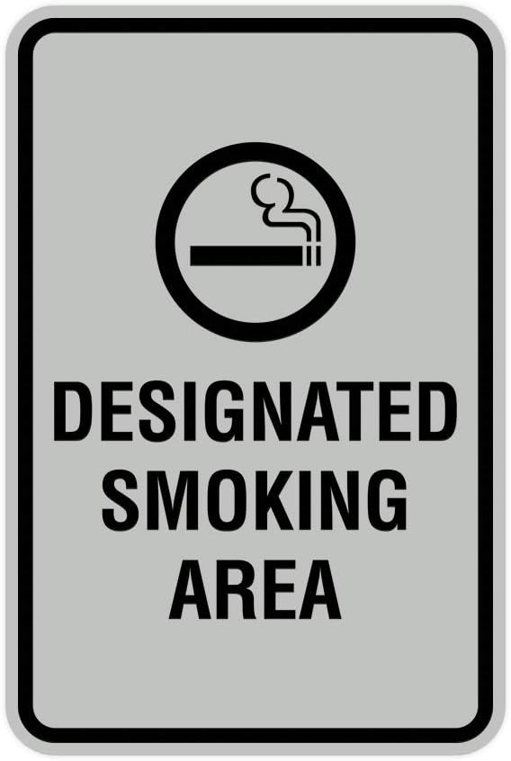 Signs ByLITA Portrait Round Designated Smoking Area Sign with Adhesive Tape, Mounts On Any Surface, Weather Resistant, Indoor/Outdoor Use (Lt Gray) - Large 2 Pack