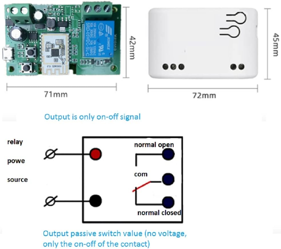 WiFi Smart Switch Relay Module for Home Automation,Add WIFI to access control garage door,eWelink app Remote Dry Contact,Compatible with Alexa,Google assistant (1CH WIFI Bluetooth)