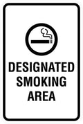 Signs ByLITA Portrait Round Designated Smoking Area Sign with Adhesive Tape, Mounts On Any Surface, Weather Resistant, Indoor/Outdoor Use (White) - Medium 2 Pack