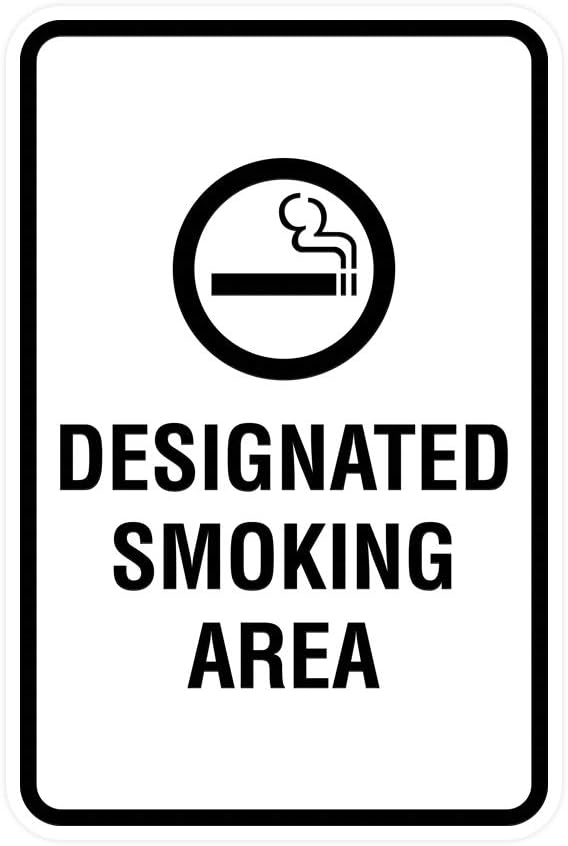 Signs ByLITA Portrait Round Designated Smoking Area Sign with Adhesive Tape, Mounts On Any Surface, Weather Resistant, Indoor/Outdoor Use (White) - Small
