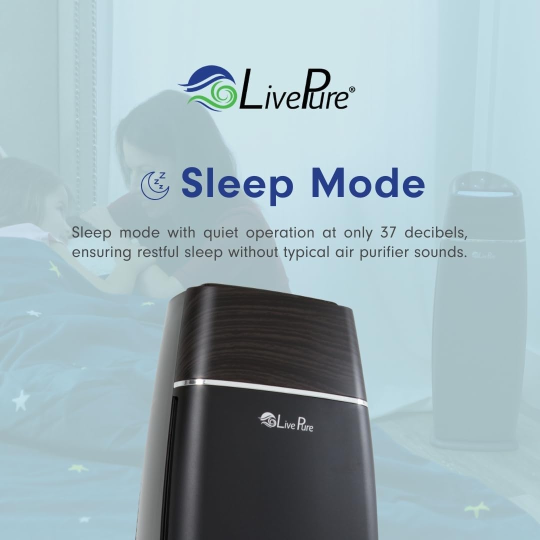 LivePure LP260TH-W Sierra Series True HEPA Digital Tall Tower Air Purifier for Home Captures Allergens, Smoke, Pollen, Mold, Dust Mites, Pet Hair, Energy Star Certified, Teak/Pearl White