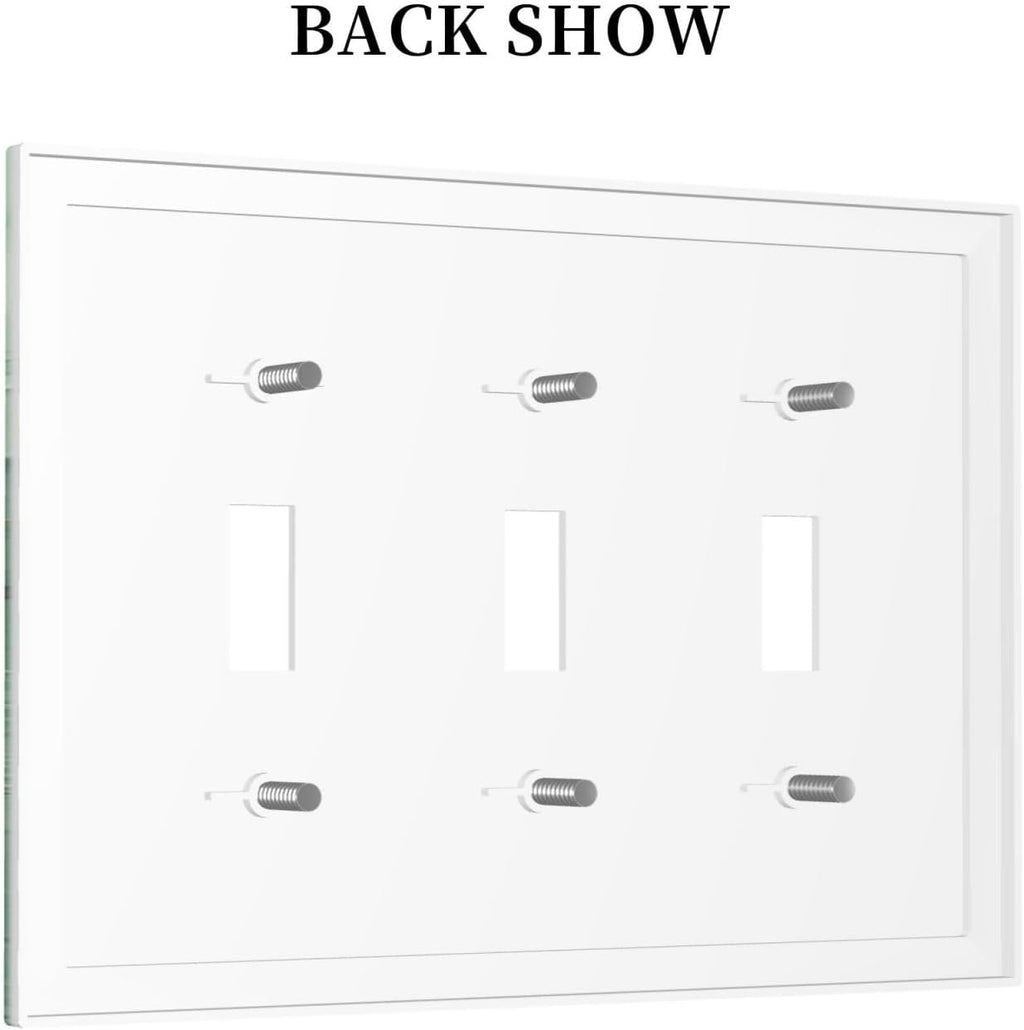 Decorative Switch Plates Simple Green Marble 3 Gang Wall Plate Triple Toggle Light Switch Cover Faceplate Electrical Wall Panels for living Room Office Decor