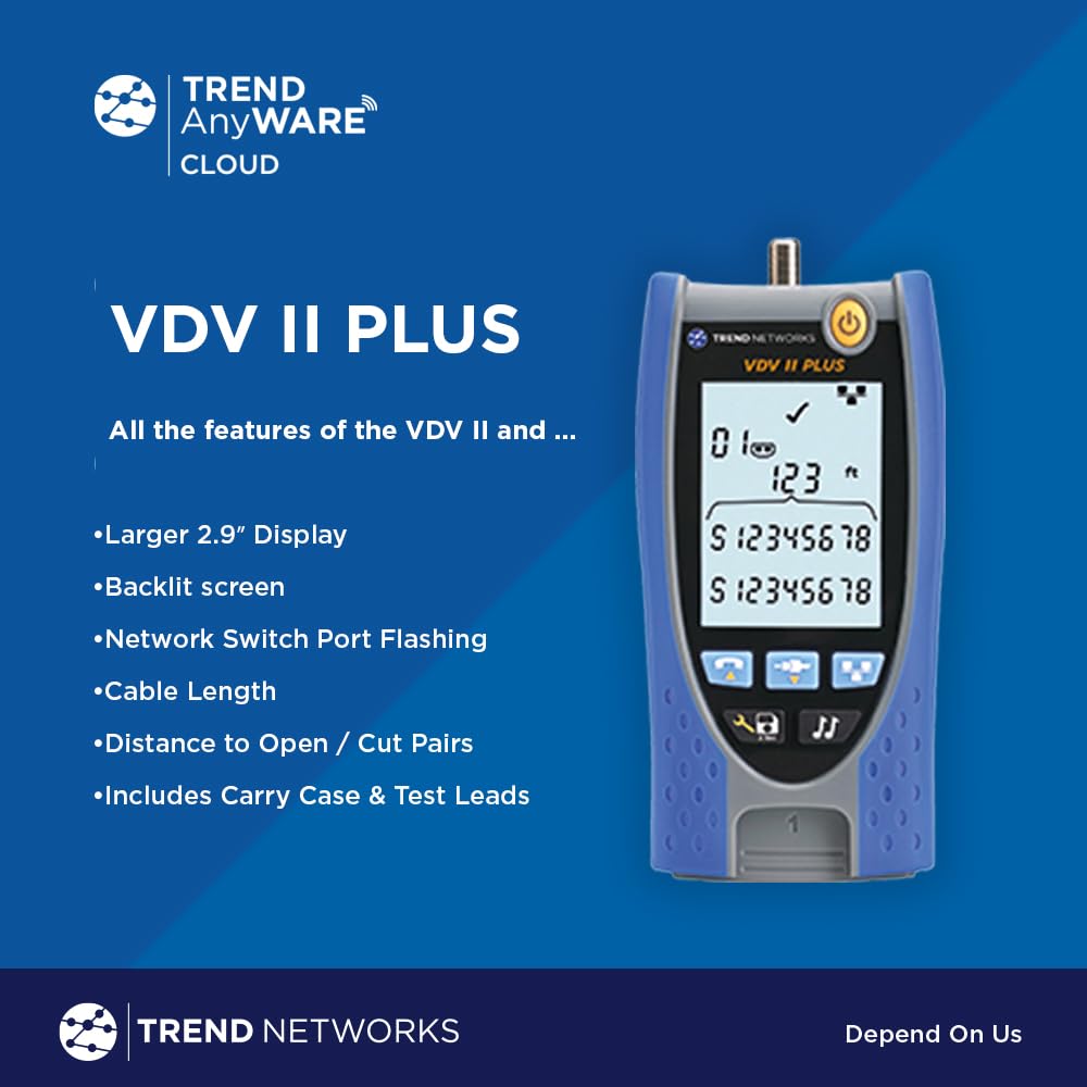 TREND Networks | R158008 | VDV II Plus | Cloud Connected | Voice, Data and Video Cable Verifier | Copper Cable Tester | Advanced Wiremap & Troubleshooting Tool