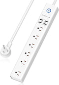 15 Ft Power Strip Surge Protector, 6 Outlets and 4 USB Ports, Flat Plug Power Strips Long Extension Cord with Overload Protection, Wall Mount for Home, Office, Dorm, ETL Listed