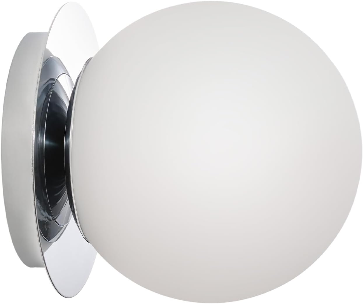 Modern Glass Globe Wall Sconce: Chrome Single Light with Milk Glass Shade - Minimalist Spherical Vanity Sconces over Mirror - Contemporary Ball Wall Lights Fixtures for Entryway Bulb Not Included