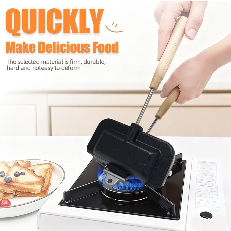 Hot Dog Toaster, Bun And Hotdog Toaster, Pie Maker Double Sided Baking Pan, Pie Iron, Mountain Pie Maker Cast Iron Sandwich Maker, Flip Grill Pan For Breakfast Pancakes, Toast, Omelets