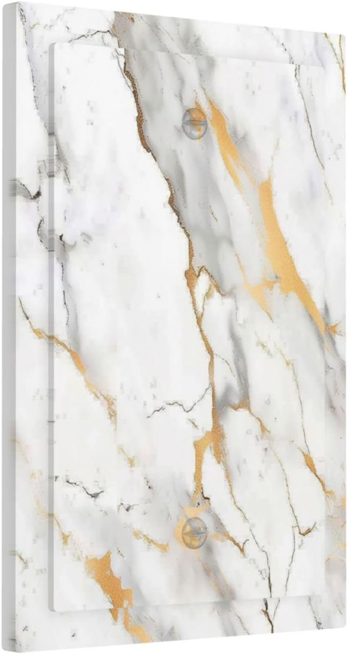 Light Switch Cover Plate Marbling Style White Background Gold Gray Stripes 1 Gang No Device Blank Electrical Wall Plates Faceplate Decorative Switch Plate For Bathroom Kitchen Decor