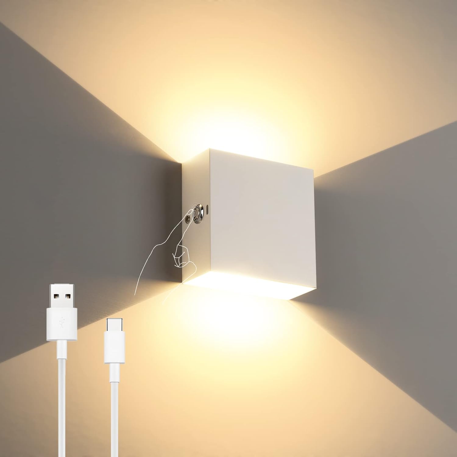 Lightess Battery Wall Sconce Touch Control, LED Wall Lights Rechargeable, Up Down Wall Mount Lights for Indoor Lighting, Warm White, LG9939108