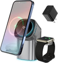 3 in 1 Wireless Charging Station for iPhone 17/16/15/14/13/12 Pro Max, Qi 2 Certified 15W Fast Magnetic Charger Stand for Magsafe Phone, AirPods, Smart Watch (Grey Color)