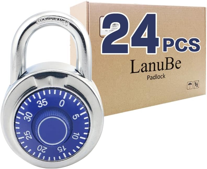 LanuBe Standard Dial Combination Lock, 2 in. Wide, with Different Combinations, Blue Turnplate, Pack of 24; Lock for School, Employee, Gym Sports Locker, Case, Toolbox and so on