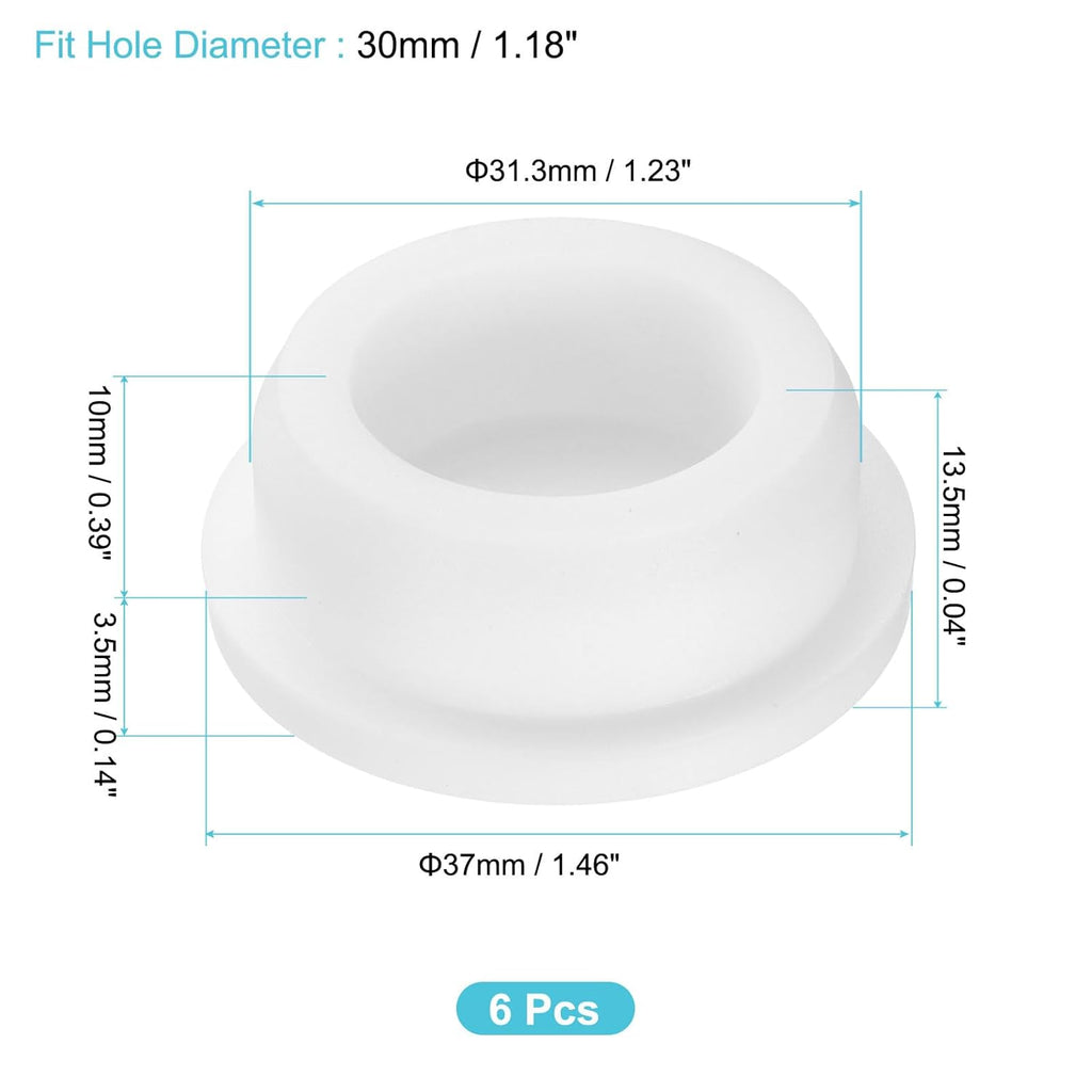 uxcell 6Pcs Silicone Hole Plug, Waterproof Round Rubber Stoppers Bottle Seal Plugs Tube Pipe End Caps for 30mm/1.18" Hole for Bathtub Bottle, White