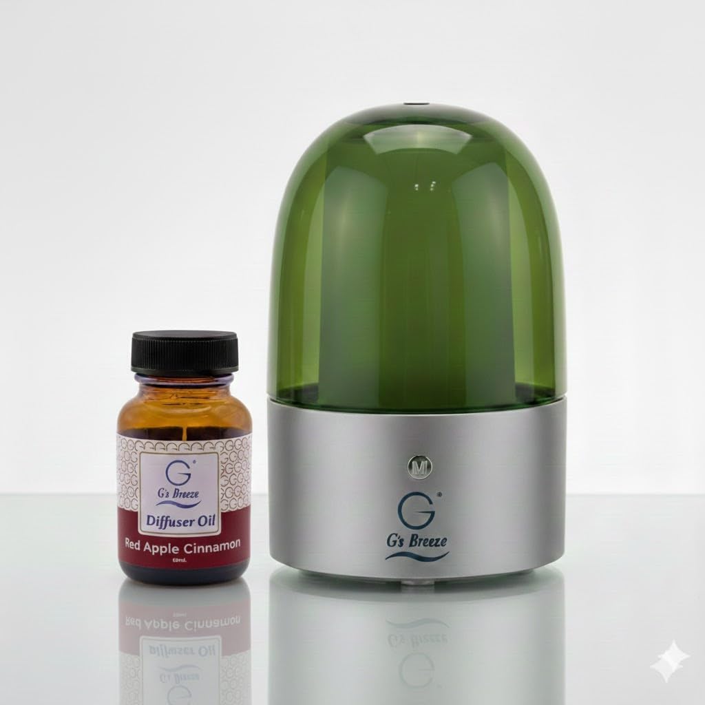 G’s Breeze Smart Diffuser with Refill – Bluetooth & Wi-Fi App Control, Gradient LED Lighting, Adjustable Scent Intensity, 24 Hour, Aromatherapy Diffuser for Home & Office - Red Apple Cinnamon