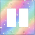 Decorative Outlet Covers Pink Blue Purple Iridescent Rainbow 2 Gang Light Switch Cover Plate Double Rocker Wall Plates for Electrical Outlets Switch Plate Covers for Bedroom Home Decor