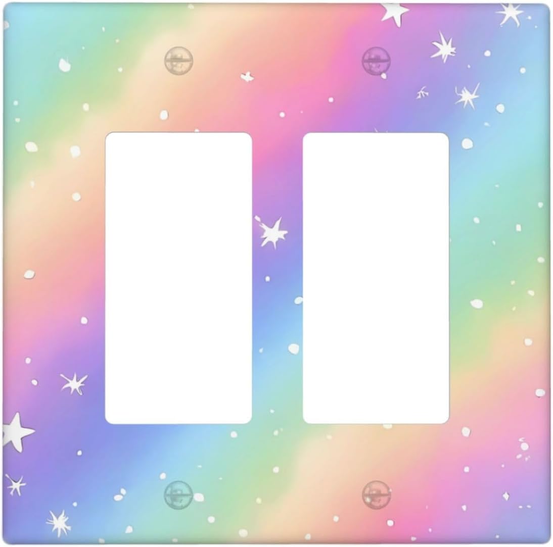Decorative Outlet Covers Pink Blue Purple Iridescent Rainbow 2 Gang Light Switch Cover Plate Double Rocker Wall Plates for Electrical Outlets Switch Plate Covers for Bedroom Home Decor