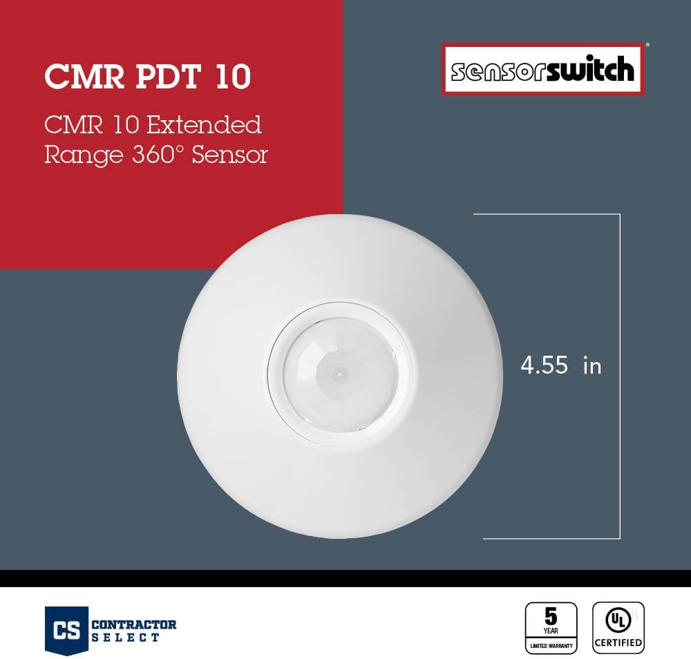 SensorSwitch Ceiling Motion Sensor, PDT Passive Dual Technology Passive Infrared PIR and Microphonics Occupancy Sensor, 360° Large Motion Detection, Indoor Use, Line Voltage, Extended Range