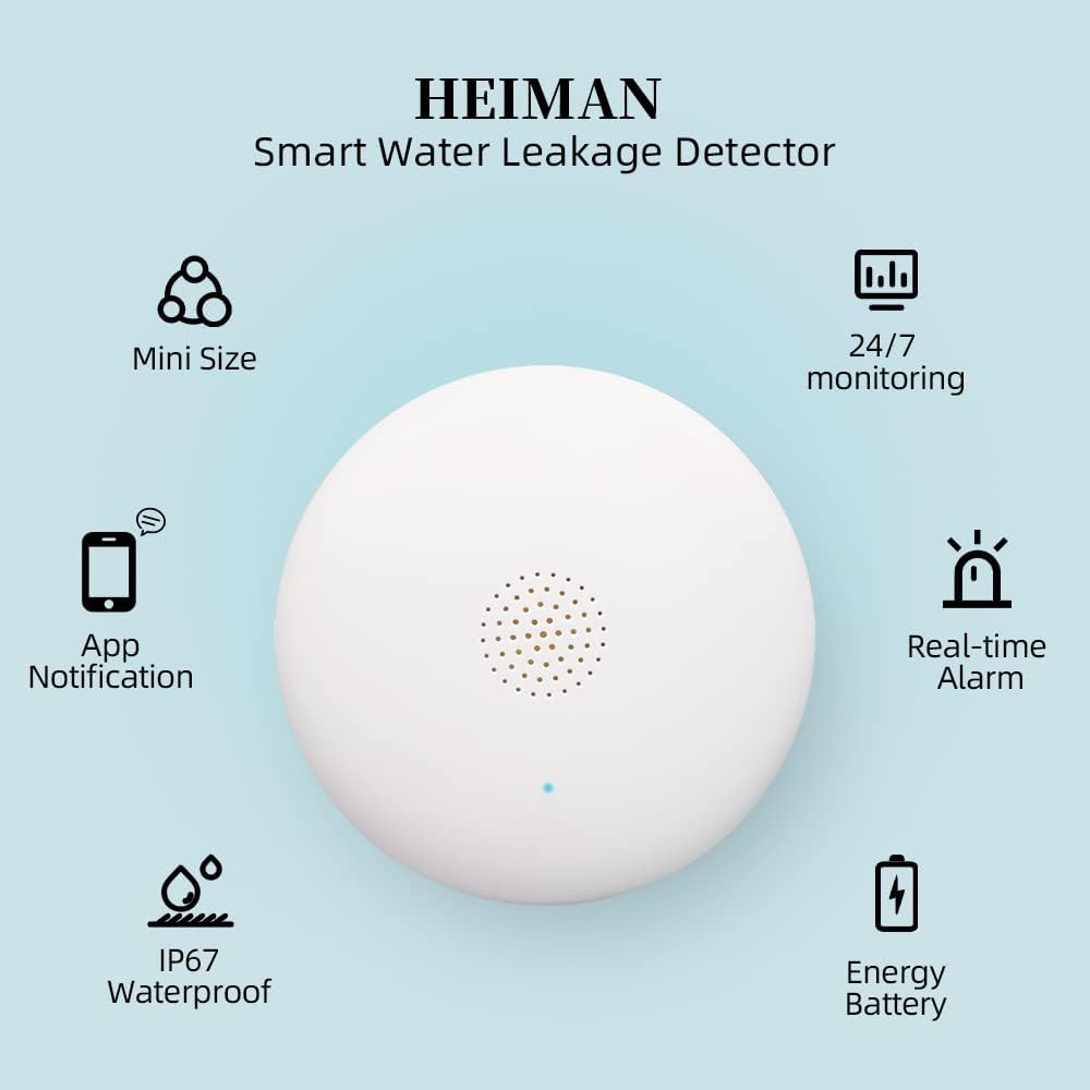 Heiman Water Leak Detectors 3 Packs for Home, Wi-Fi Smart Water Sensor Alarm, 75 dB Water Flooding Alerts and App Remote Notifications, Leak and Drip Detectors for Basement, Kitchen, Laundry, Bathroom