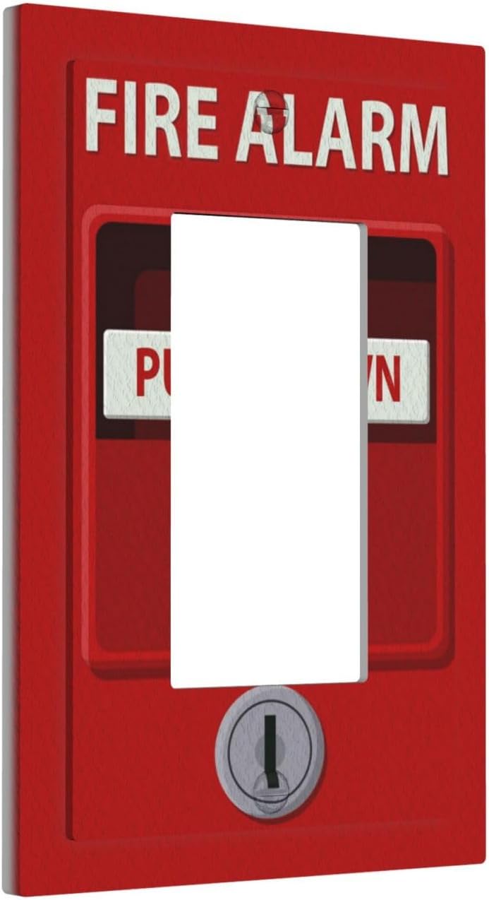Decorative Outlet Covers Red Fire Alarm Novelty 1 Gang Single Decora GFCI Device Light Switch Covers Plate 1 Rocker Wall Plate Jumbo Switch Cover Plate for Bedroom Bathroom Decor