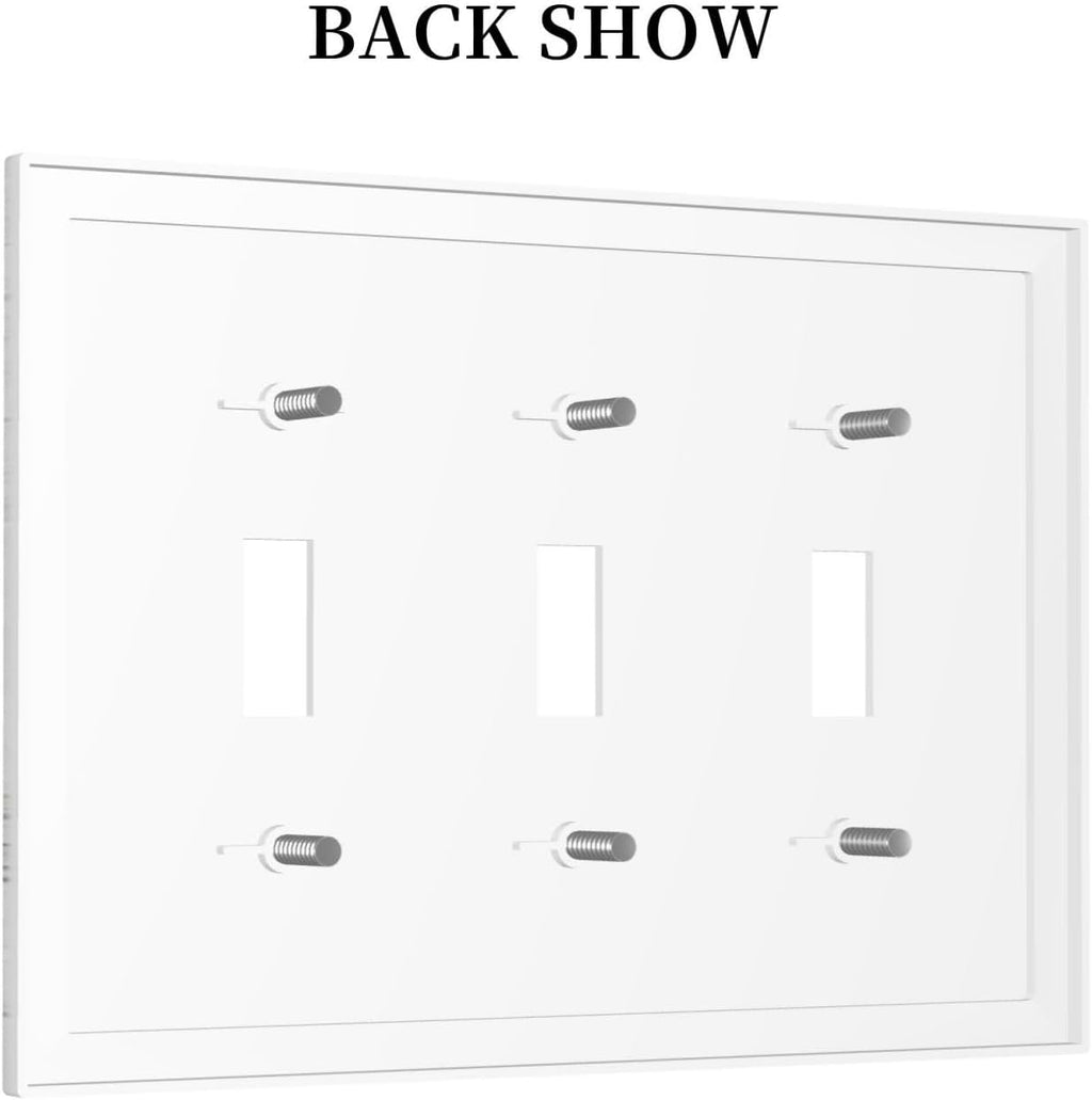 Decorative Switch Plates Marble Granite White And Grey 3 Gang Wall Plate Faceplate Triple Toggle Light Switch Cover Electrical Wall Panels for Home Bedroom Decor