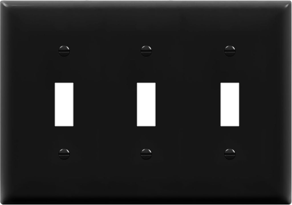 ENERLITES Triple Light Wall, Toggle Switch Plate, Gloss Finish, 3-Gang Standard Size 4.50" x 6.38", Unbreakable Polycarbonate Thermoplastic, UL Listed, 8813-BK, Black