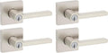Kwikset Halifax Entry Door Handle with Lock and Key, Secure Keyed Reversible Lever Exterior, for Front Entrance and Bedrooms, Satin Nickel, 4 Pack, Pick Resistant SmartKey Rekey Security and Microban