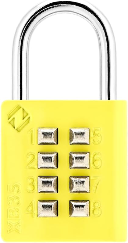 XB35 8-Digit Push Button Combination Padlock, 4 Digit Locking Mechanism, Yellow, 1-Pack