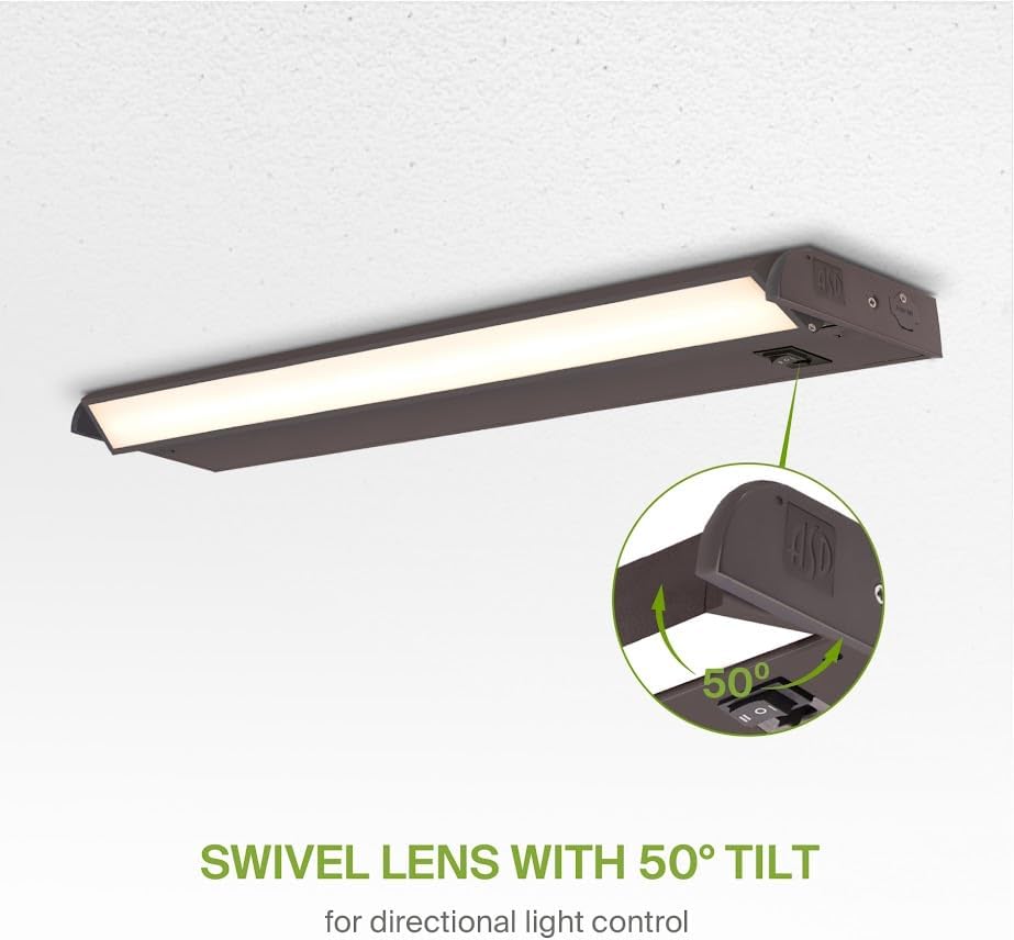 ASD Swivel LED Under Cabinet Lighting Bronze, 18 Inch 8W, Hardwired or Plug-in, 2700K/3000K/4000K, Hi/Low Switch, Rotatable Lens, Dimmable Linkable Under Counter Light for Kitchen, ETL & Energy Star
